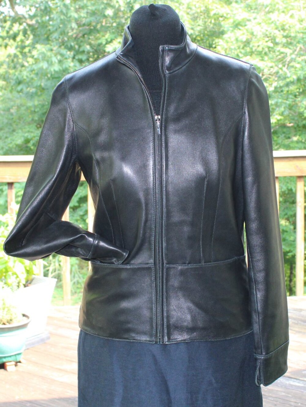 Y2K Kenneth Cole Reaction Black Supple Leather Moto Jacket Zip Up Womens Size M